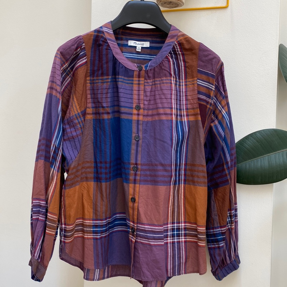 Madewell balloon sleeve plaid top